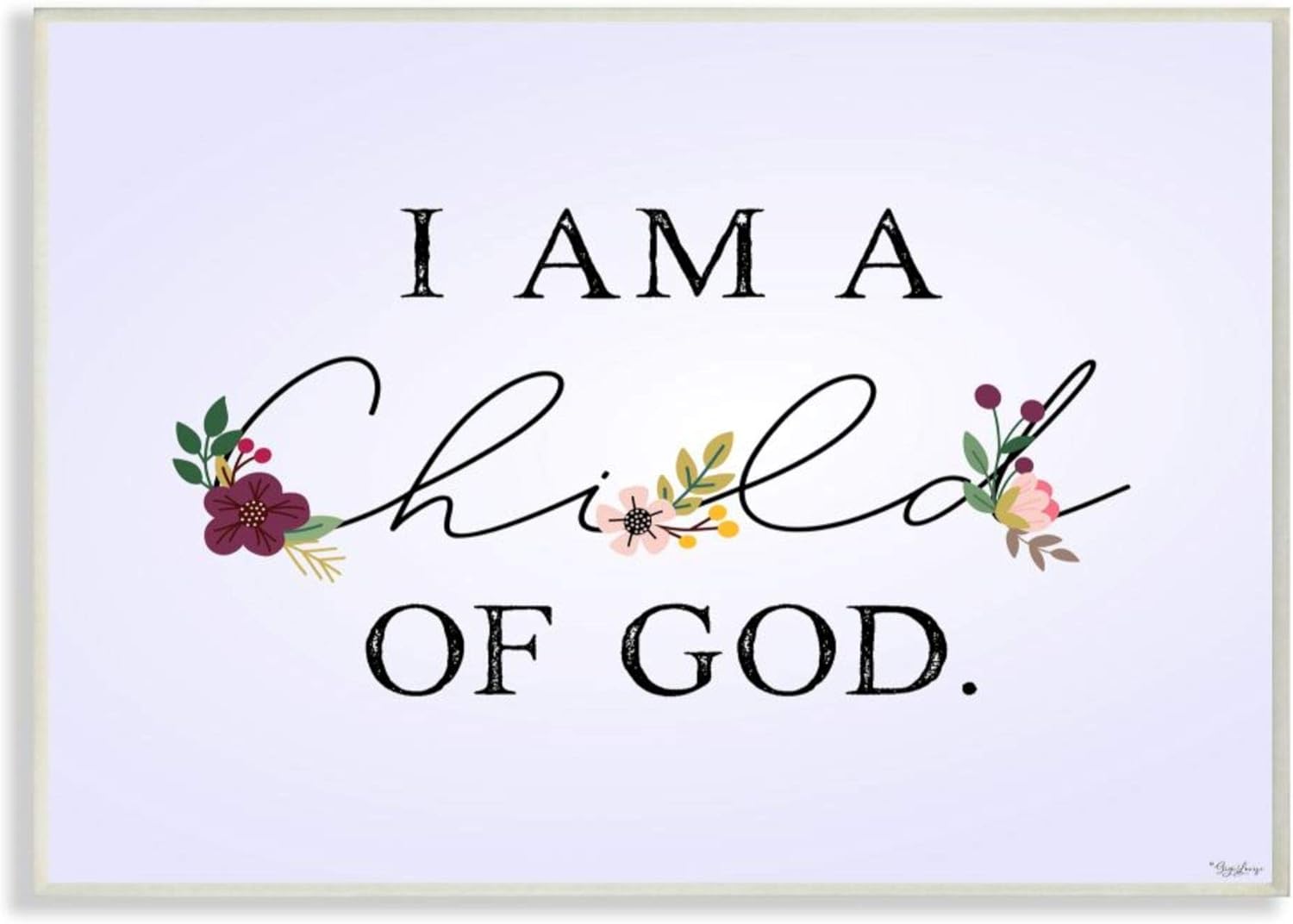 Stupell Industries Floral Child of God Phrase Over Purple Wood Art by Gigi Louise Wall Plaque, 13 x 19