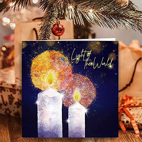 Christian Christmas cards - Light of the World, 10 Christmas cards in pack, with Bible verse John 8:12 inside these foiled religious Christmas cards, by Just Cards Direct
