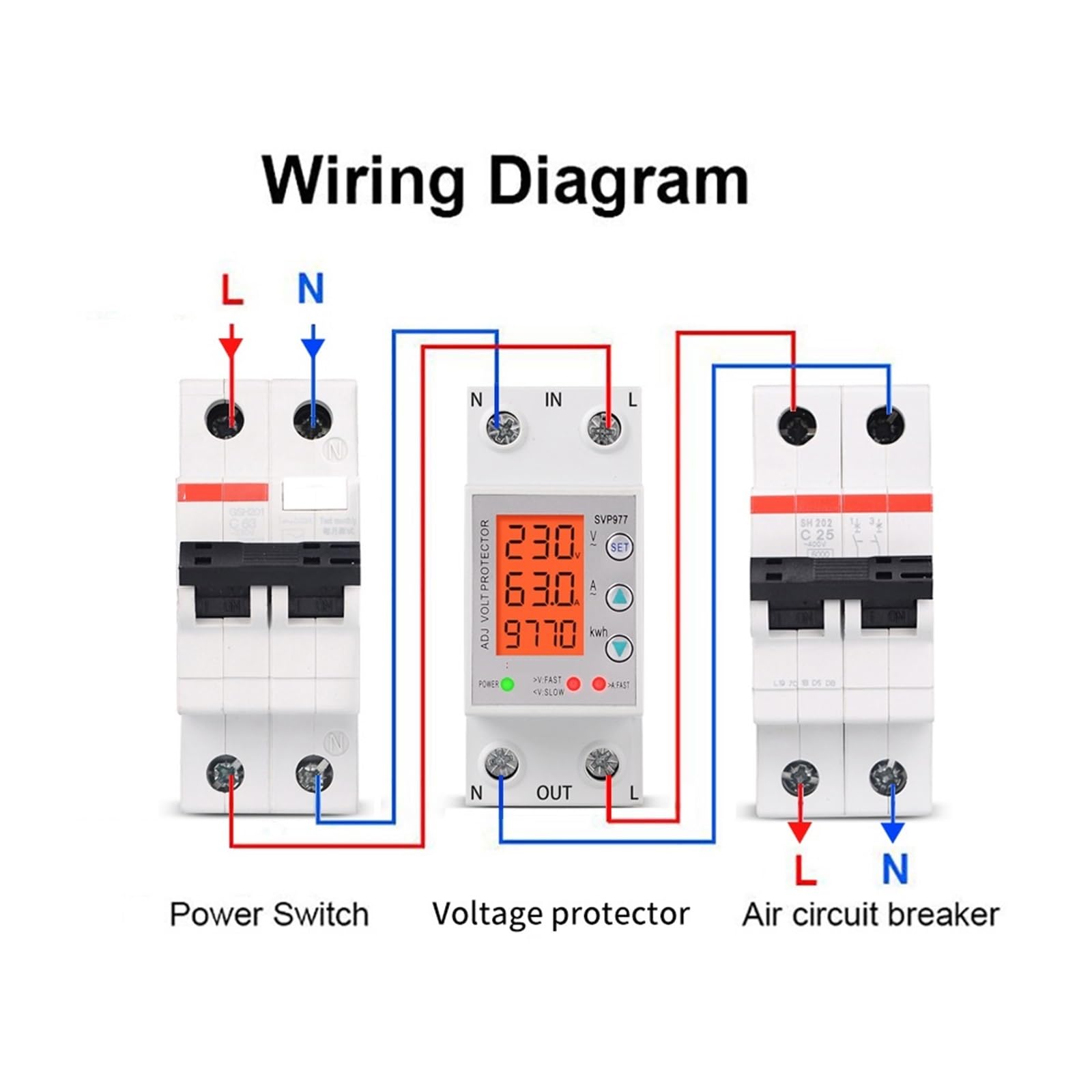 Relè Di Tensione Digitale LCD - Protezione Da Sovratensione E Corrente, Regolabile, 230V 63A, Con Retroilluminazione - Foto 2