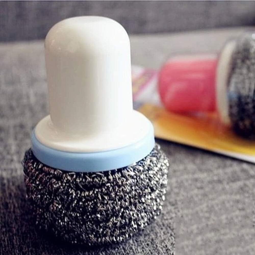 De-Autocare Steel Wool Sponge Scrubber with Ball Handle for Cleaning - Kitchen Cleaning Tool for Pots, Pans, Ovens, Oven Racks, Sinks, Baking Trays, Grills Home Cleaning Kit