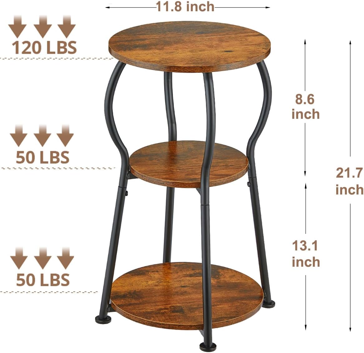 Small Round Side Table for Small Spaces, 3 Tier Round Bedside Table Wood,Corner Round Tables for Living Room, Lightweight Portable Vintage End Tables for Tiny Space