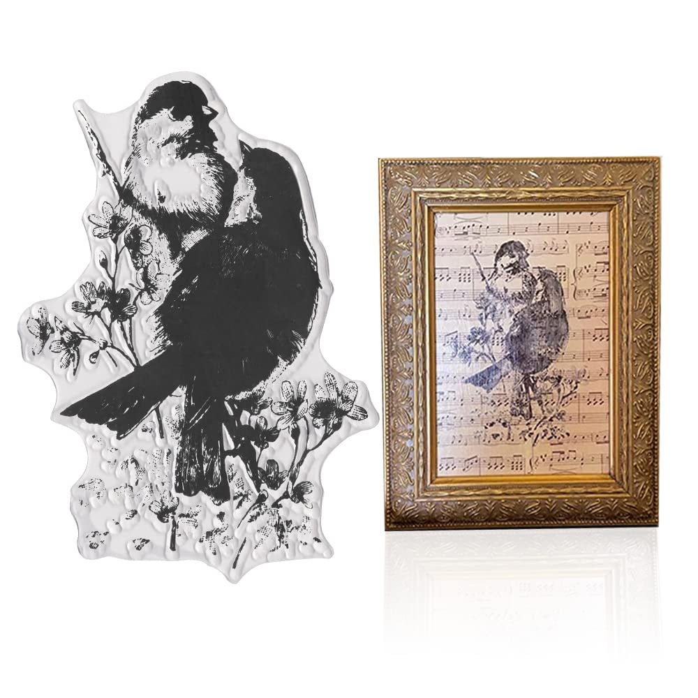 ALIBBON 2 Love Birds on Flowers Clear Stamps for Card Making and Photo Album Decorations, Spring Birds Stamps, Birds Background Transparent Silicone