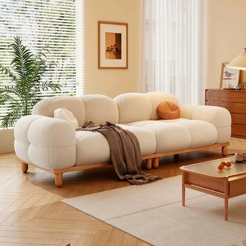 Prith Velvet Modern Cloud Sofa Upholstered 3 Seater Sofa Three Seater Sofa with Wooden Base and Legs for Living Room Hotels & Offices (Ivory)-image-14