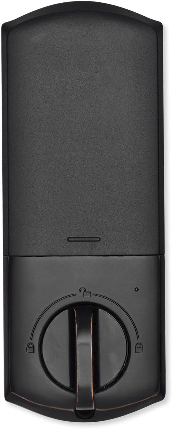 Tilbage view of the interior unit of the Qolsys IQ Lock-PG Deadbolt, showing the battery compartment and thumb-turn.