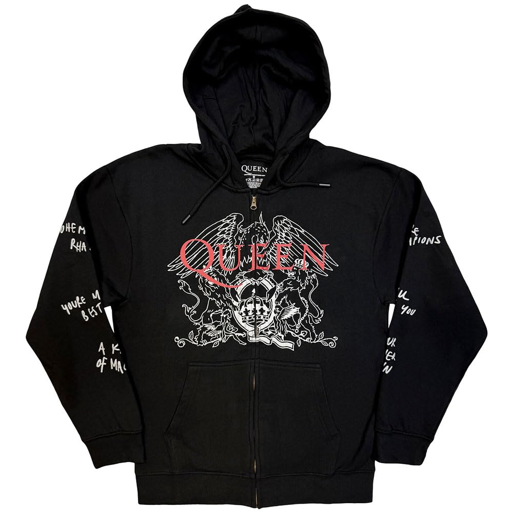 Queen Logo & Crest Outline Zipped Hoodie XL Grey