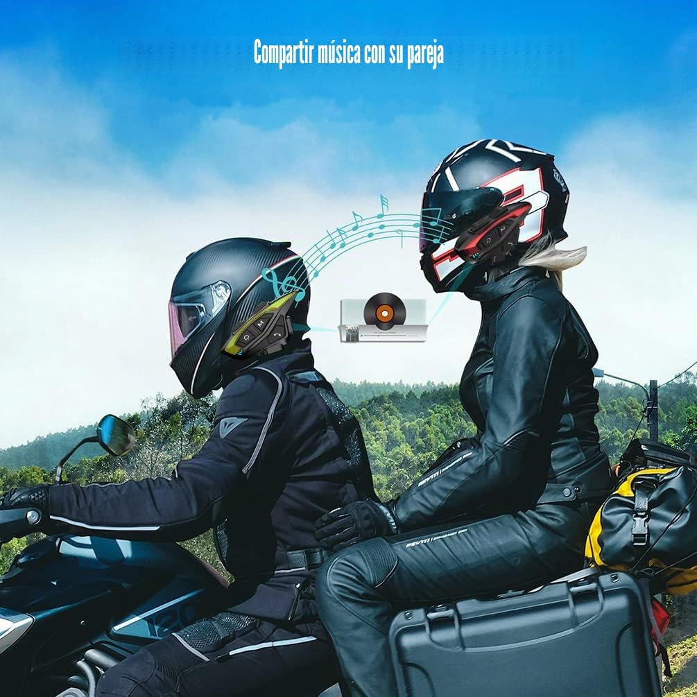 QSPORTPEAK Intercomunicador Casco Moto Bluetooth, 2xShrak08 Manos Libres Moto 8 Motoristas de 1500m, Sistema Comunicación con Compartir Música Radio FM, Auriculares para Motocicleta/ATV