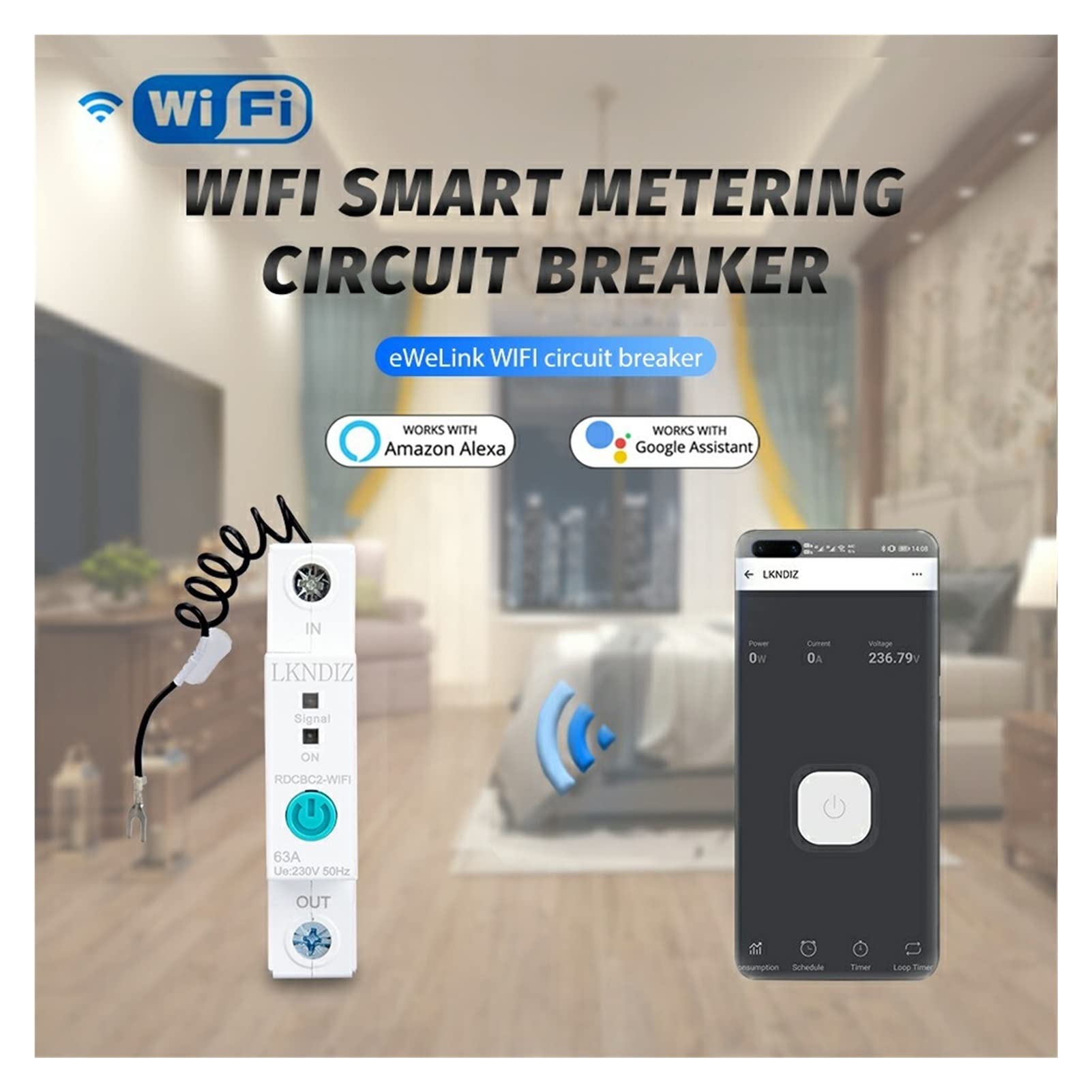 Monitor eEnergy 1P Szyna Din Jednofazowa WIFI Inteligentny Miernik Energii Pobór Mocy Miernik KWh Dla Inteligentnego Domowego Miernika Energii (Kolor: MAX PRĄDOWY 32A)