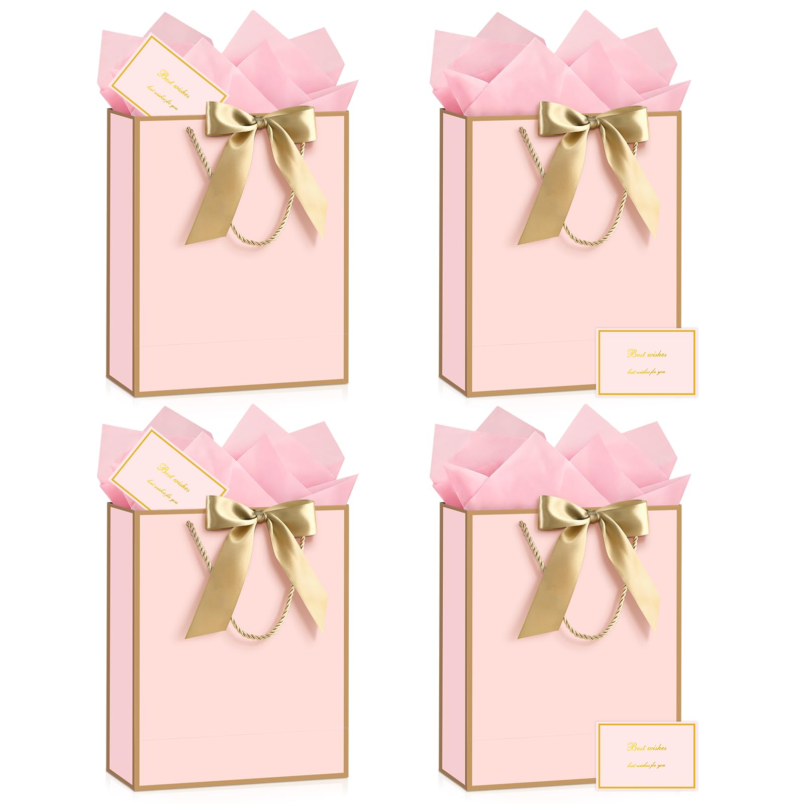 JMANNI Baby Girl Pink Gift Bags, Medium Birthday Bag with Handles 4-Pack