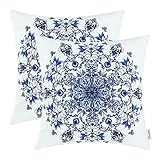 CaliTime Pack of 2 Cozy Fleece Throw Pillow Cases Covers for Couch Bed Sofa Vintage Mandala Snowflake Floral 18 X 18 Inches Navy Blue