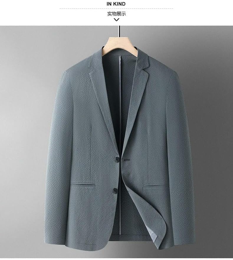 Men Summer Seersucker Technology Lightweight Breathable Business Casual Suit Jacket for Man
