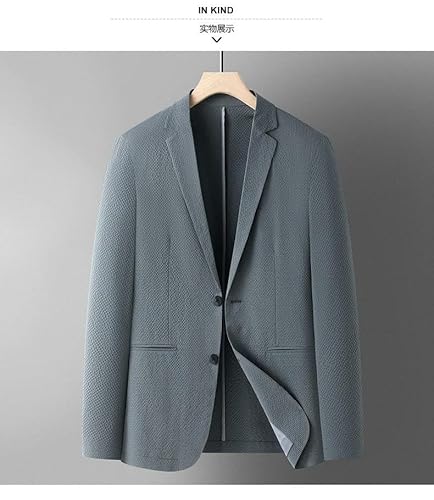 XJRJ Jaqueta masculina casual de verão com tecnologia Seersucker leve e respirável para homens, Azul