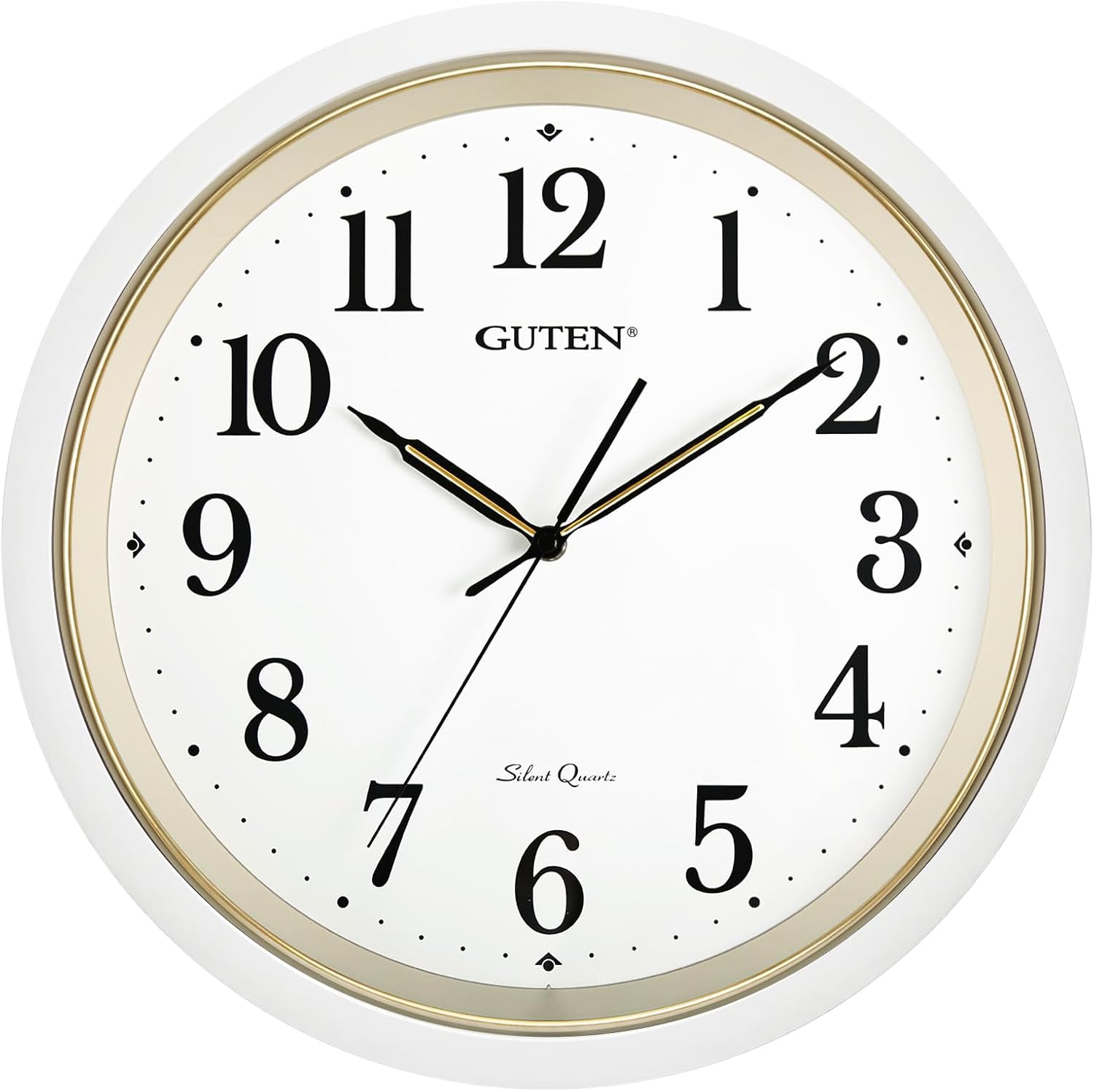 Caysie 16 Inch Large Silent Non Ticking Wall Clock, Modern Quality Quartz Battery Operated Round Clock, Decorative for Office, Home, Living Room, Bedroom, Kitchen, Bathroom, Classroom (White)