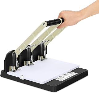 Heavy Duty 3 Hole Paper Punch,150 Sheet Capacity,Ergonomic Handle, Large Capacity Tray and Durable Metal, for Office, Home & Print Shop Use,Replaceable Cutter Head