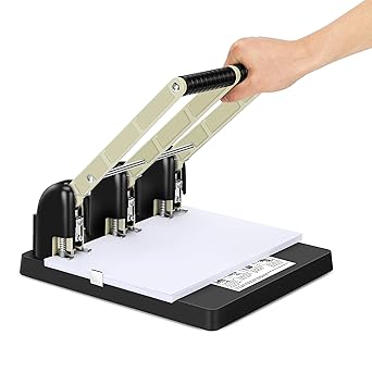 Heavy Duty 3 Hole Paper Punch,150 Sheet Capacity,Ergonomic Handle, Large Capacity Tray and Durable Metal, for Office, Home & Print Shop Use,Replaceable Cutter Head