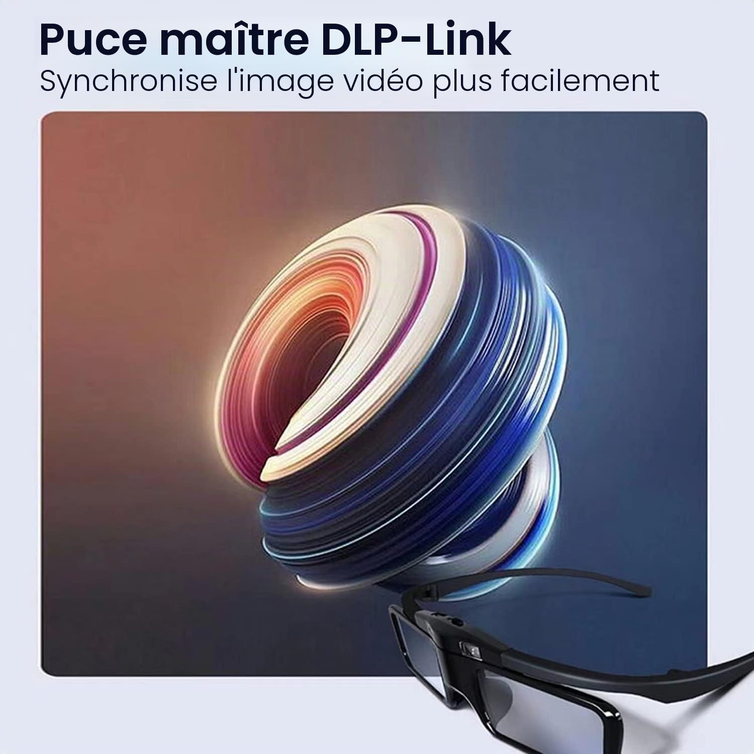 Lunettes 3D Actives JMGO – pour projecteurs 3D DLP-Link JMGO, 26 g, Design élégant, Jusqu’à 40 h d’autonomie, Rechargeables (Noir)