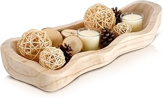 Nuogo 1 Pack 14 Inch Wavy Edge Dough Bowl Large Size Wood Rustic Dough Bowl Decorative for DIY Farmhouse Home Supplies Kitchen Decoration (Color of Wood)