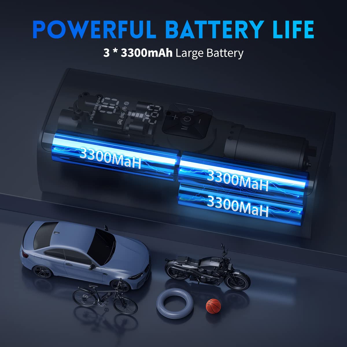 Mini Compresor Aire Portatil 9900mAh 150PSI Inflador Ruedas Coche Bomba de Aire Bicicleta Compresor de Aire Portatil Bomba de Aire Electrico Bicicletas,Moto, Coche,Pelotas con Batería Externa