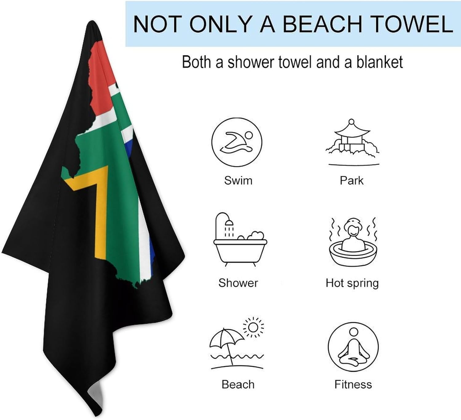 Flag Map of South Africa Oversized Beach Towel Soft Absorbent Pool Bath Swim Towels for Adults Travel Vacation Gifts 130x80cm