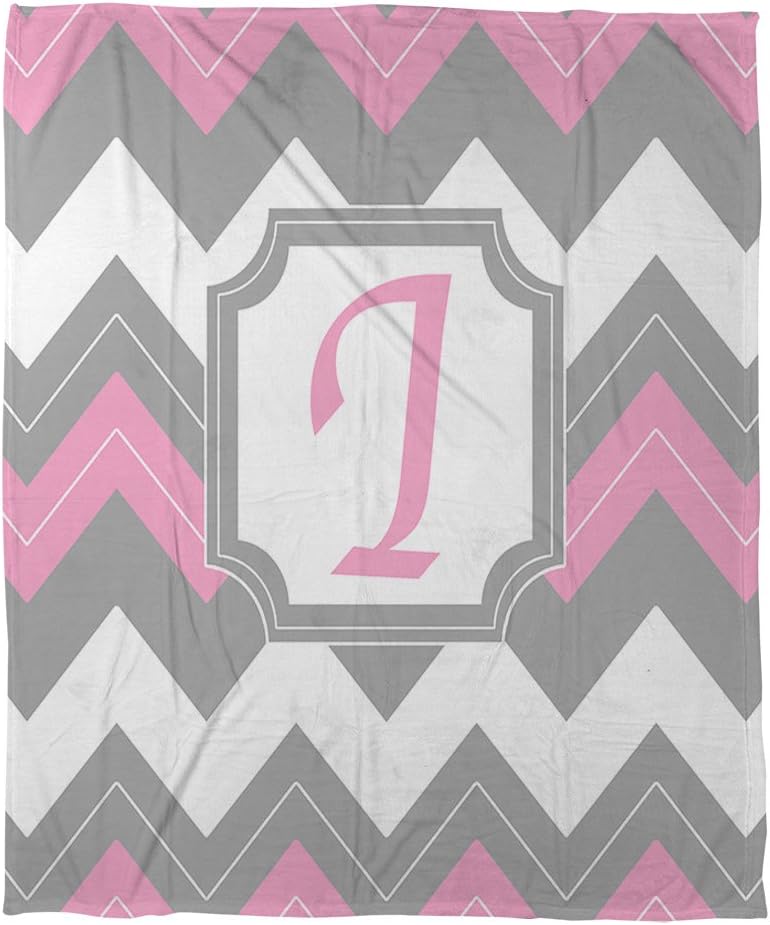 Manual Woodworkers & Weavers Coral Fleece Throw, 50 by 60-Inch, Monogrammed Letter I, Pink Chevron