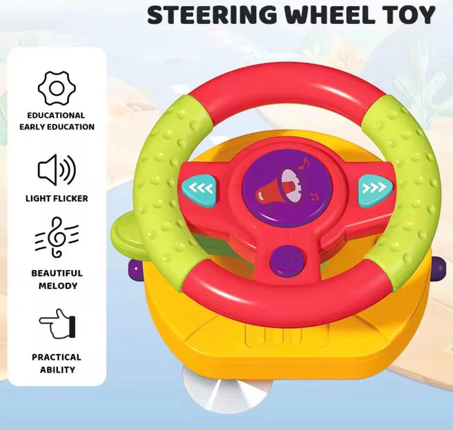 BeFunky 2-in-1 Baby Stroller Toy - Interactive Dashboard Steering Wheel Pretend Play Driving Toy, Car Seat Toys with Light and Music - Travel Baby Toys - Image 7 thumbnail