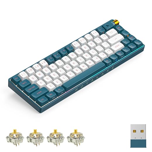 ROYALAXE R68 TKL Mechanical Keyboard, Hot Swappable Wired/Bluetooth 5.0/2.4G Wireless Keyboard with RGB Light for Windows & Mac, PBT Keycaps, Gateron G Yellow Pro Switch, Lava Brown