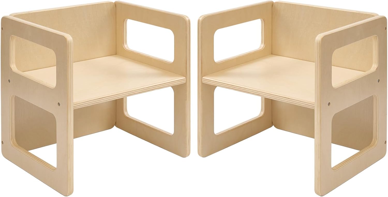 FUNLIO Height Adjustable Montessori Weaning Chair for Age 1-3, Quality Solid Wooden Chair, for Eating/Reading/Playing,Montessori Furniture with CPC Certified - Natural（2pcs）