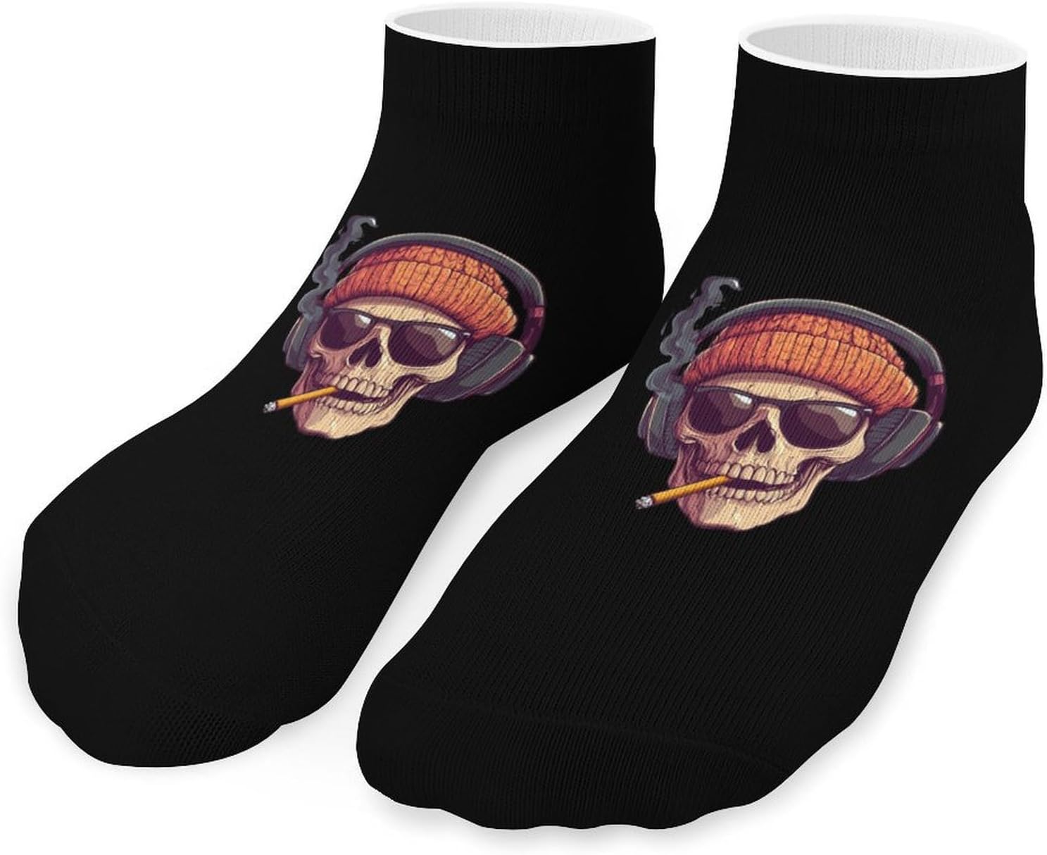 Smoking Skull Wearing Headphones 5 Pairs Ankle Socks for Men Women No Show Low Cut Athletic Short Socks