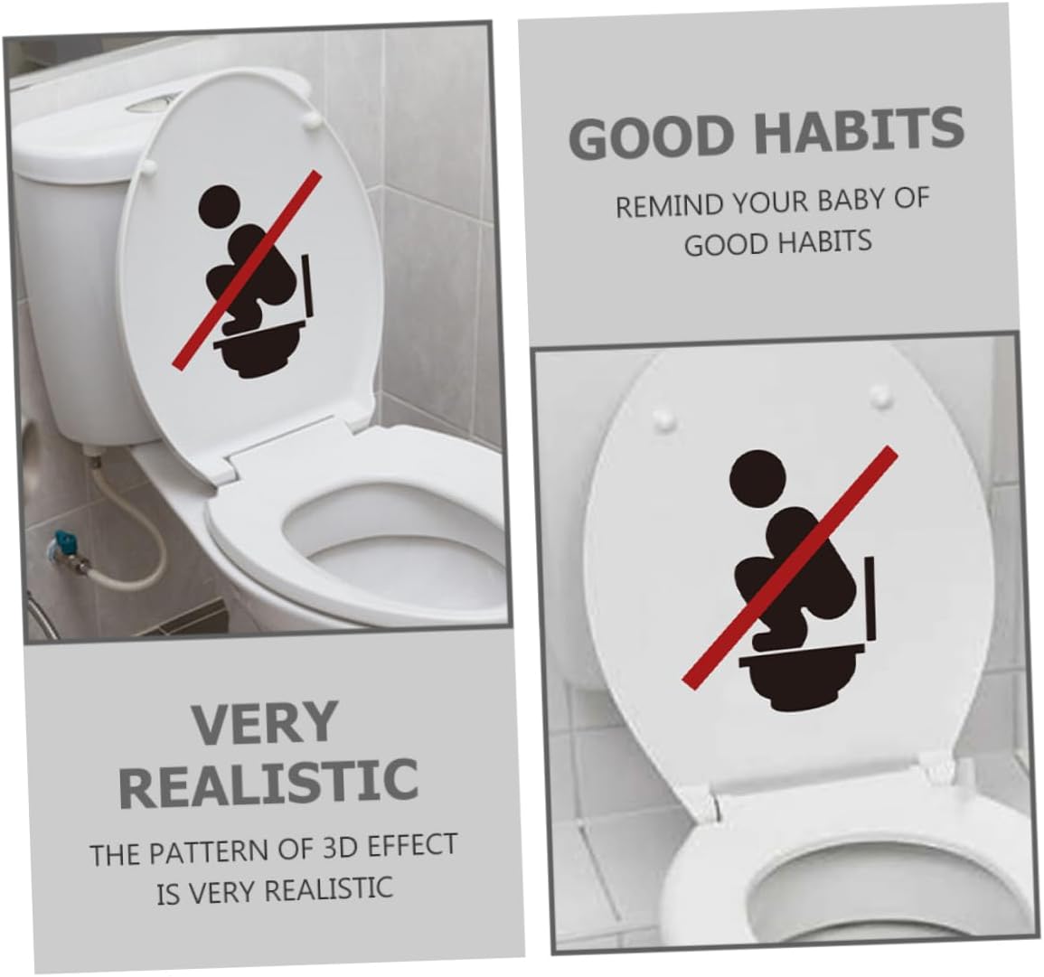 LIFKOME 2sheets Adhesive Toilet Sign Decal Removable Toilet Seat Lid Sticker for Easy Application Fun Bathroom Wall Art Decor for Boys and Girls Home Use