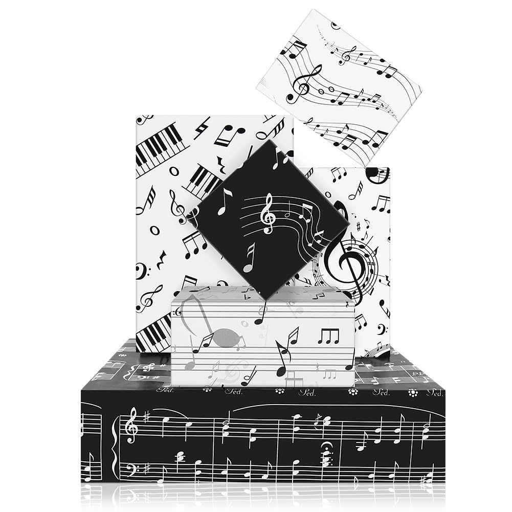 6 Sheet Music Notes Gift Wrapping Paper, Music Design Musical Note Birthday Wrapping Paper Gift Packing Paper Folded Flat for Gift Wrap Kids Music Lovers Birthday Party Gift Wrap,20x28 inch