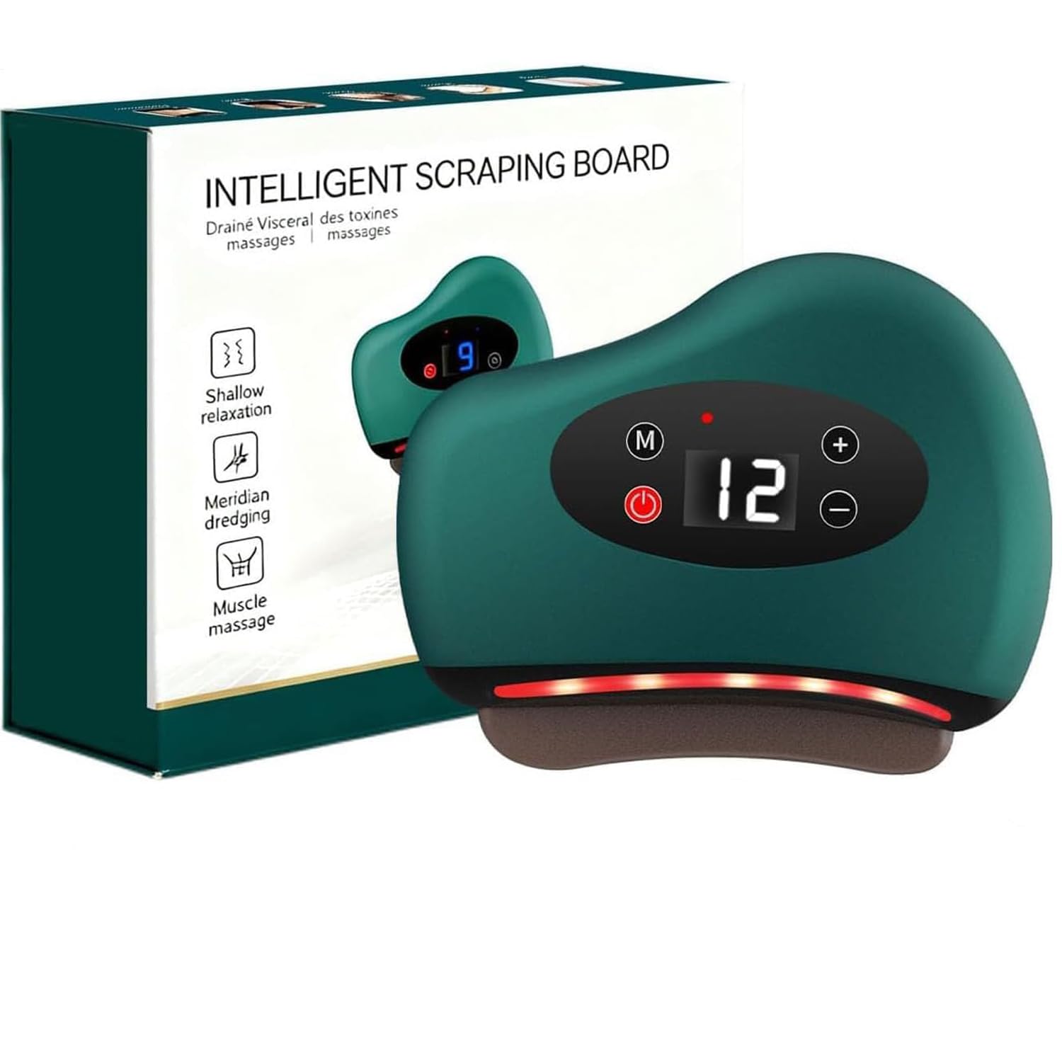 Skypearll Electric Gua Sha Facial Massager Tool with Red Light Therapy & Heat-12 Vibration Modes for Face Lifting, Jawline Sculpting, Anti-Aging, and Wrinkle Reduction-Portable Electric Scraper (Green)-image-19