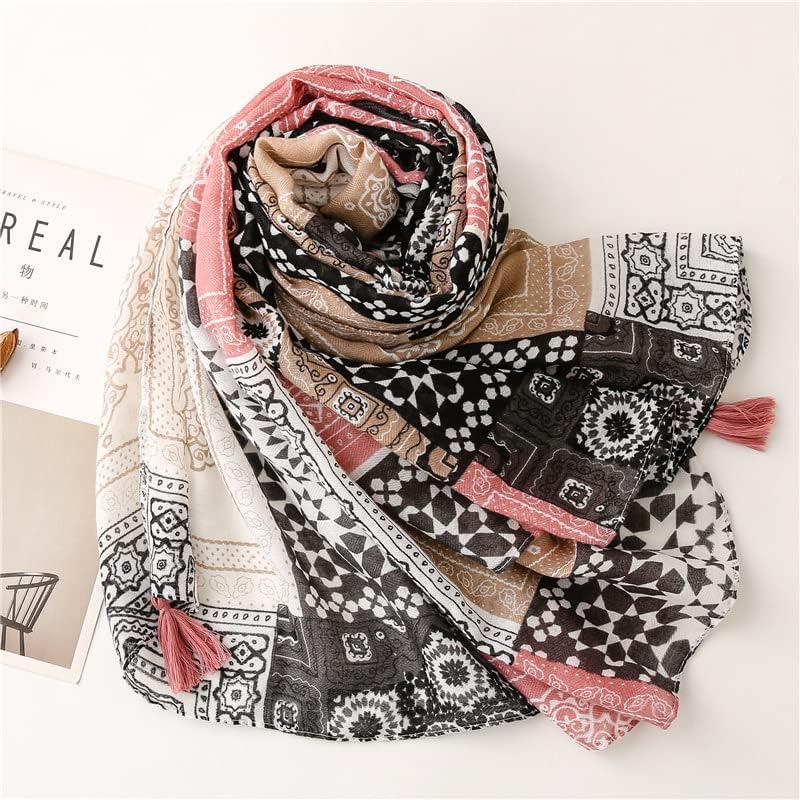Yeieeo Boho Scarf for Women Lightweight Floral Printed Scarf Fall Winter Fashion Fringed Shawl - Image 6