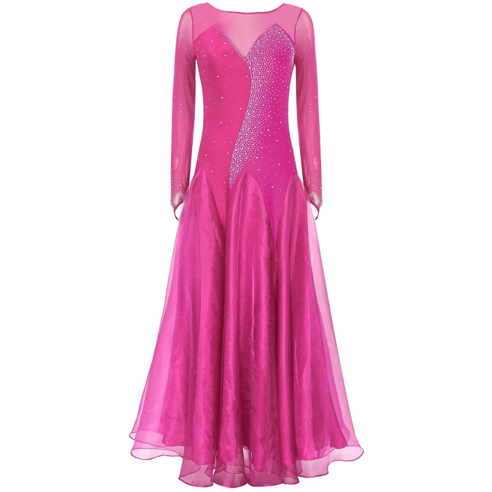 Ballkleider für Damen Frauen Ballsaal Tanzkleid Modern Dance Strass Kleider Ballsaal Walzer Wettbewerb Leistung Kostüm(Pink,M)