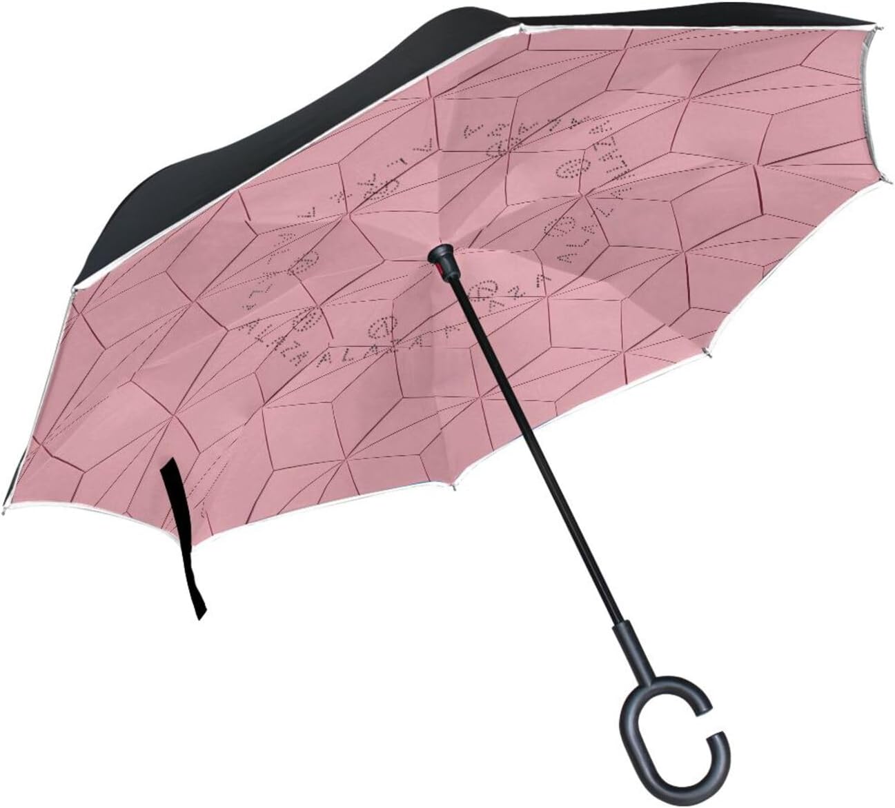 Pink Checkered Grid Inverted Umbrellas for Rain Windproof Reverse Upside Down Golf Umbrella with C-shape Handle for Men Women
