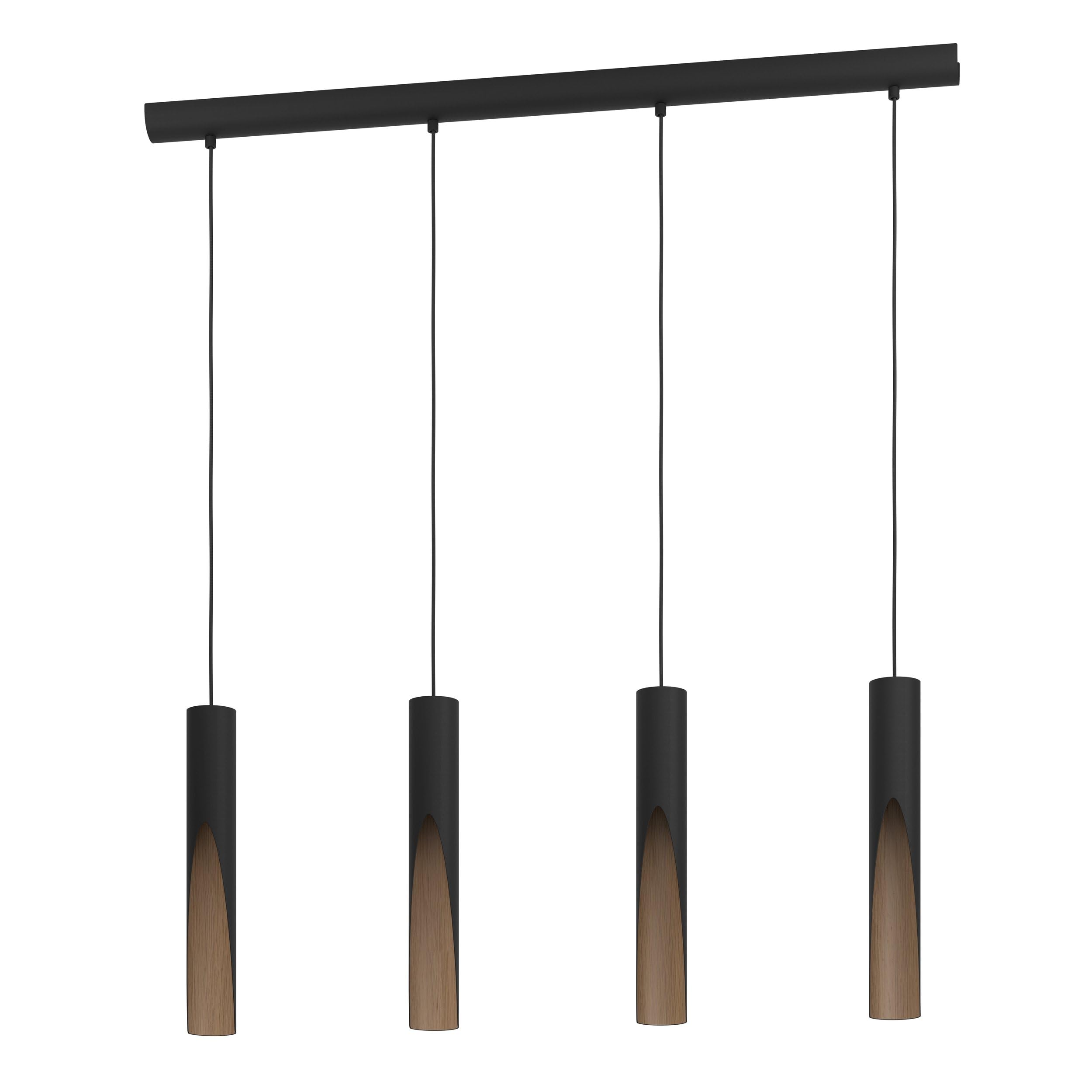 EGLO LED Hängelampe Barbotto, 4-flammige Pendelleuchte über Esstisch, indirekte Beleuchtung, Hängeleuchte aus Metall in Schwarz und Holz-Optik, GU10-Leuchtmittel, warmweiß, FSC zertifiziert