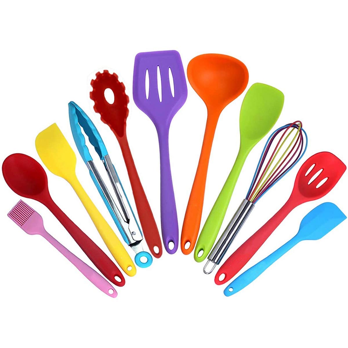 CHDHALTDKitchen Utensils Set Silicone Cooking Utensils 10PCS, Non-Stick Spatula Heat Resistant Tongs Spoon Kitchen Utensils Cooking Tools Cookware