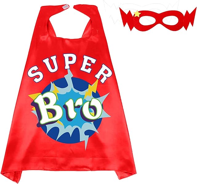 One Stop Kids Super Brother Superhero Cape & Mask - New Sibling Gift - Gender Reveal Boys Big Bro Red Fancy Dress Costume