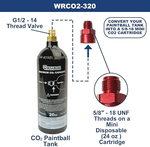 Miniatura 2 de Interstate Pneumatics Adaptador WRCO2-320 que convierte un tanque de paintball en un mini tanque desechable de CO2