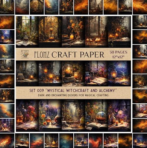 Papier de scrapbooking style vintage Flonz, motifs alchimie haut de gamme pour reliure d'art