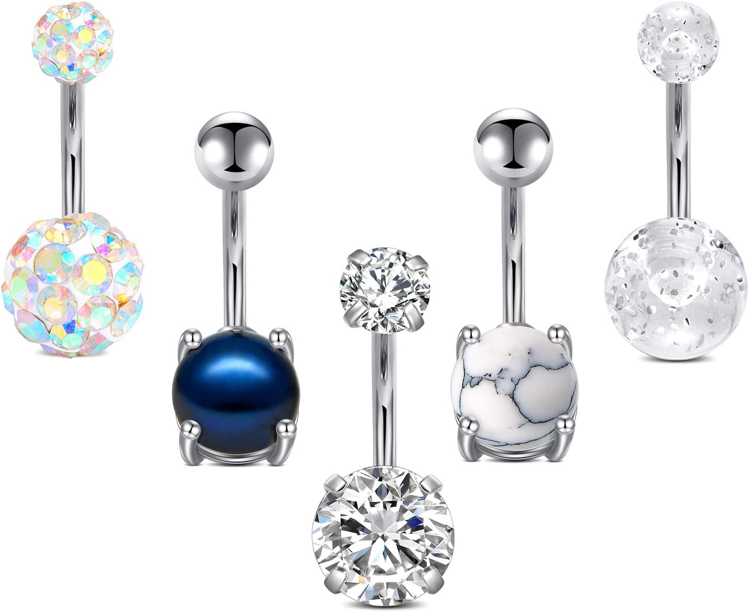 Piercing Nombril En Argent Sterling 925 - Barre Reverse Top Down 10mm Avec Teardrop CZ - 14G - Pour Femmes