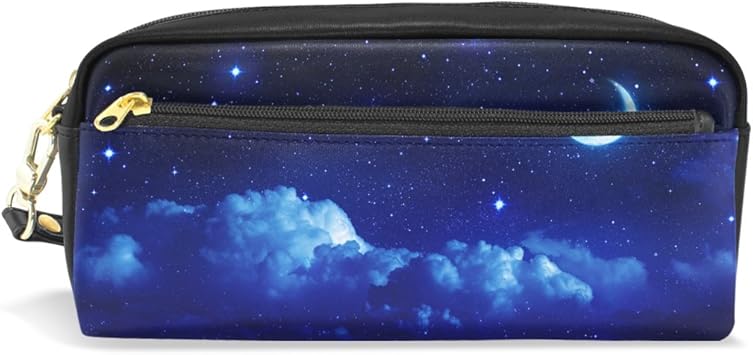 Amazon Co Jp Vawa ペンケース 革 大容量 筆箱 高校生 おしゃれ 星空 宇宙 星柄 スター 月柄 ムーン きれい ブルー 化粧ポーチ 中学生 女子 かわいい 人気 多機能 プレゼント用 文房具 オフィス用品