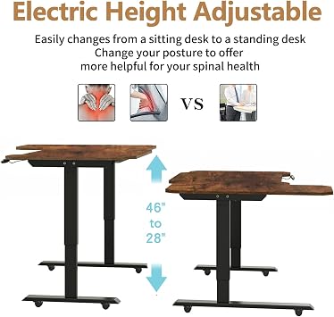 59 L-Shaped Standing Desk Height Adjustable | Electric Corner Desk with Wheels Ergonomic Rising Computer Table for Home Office