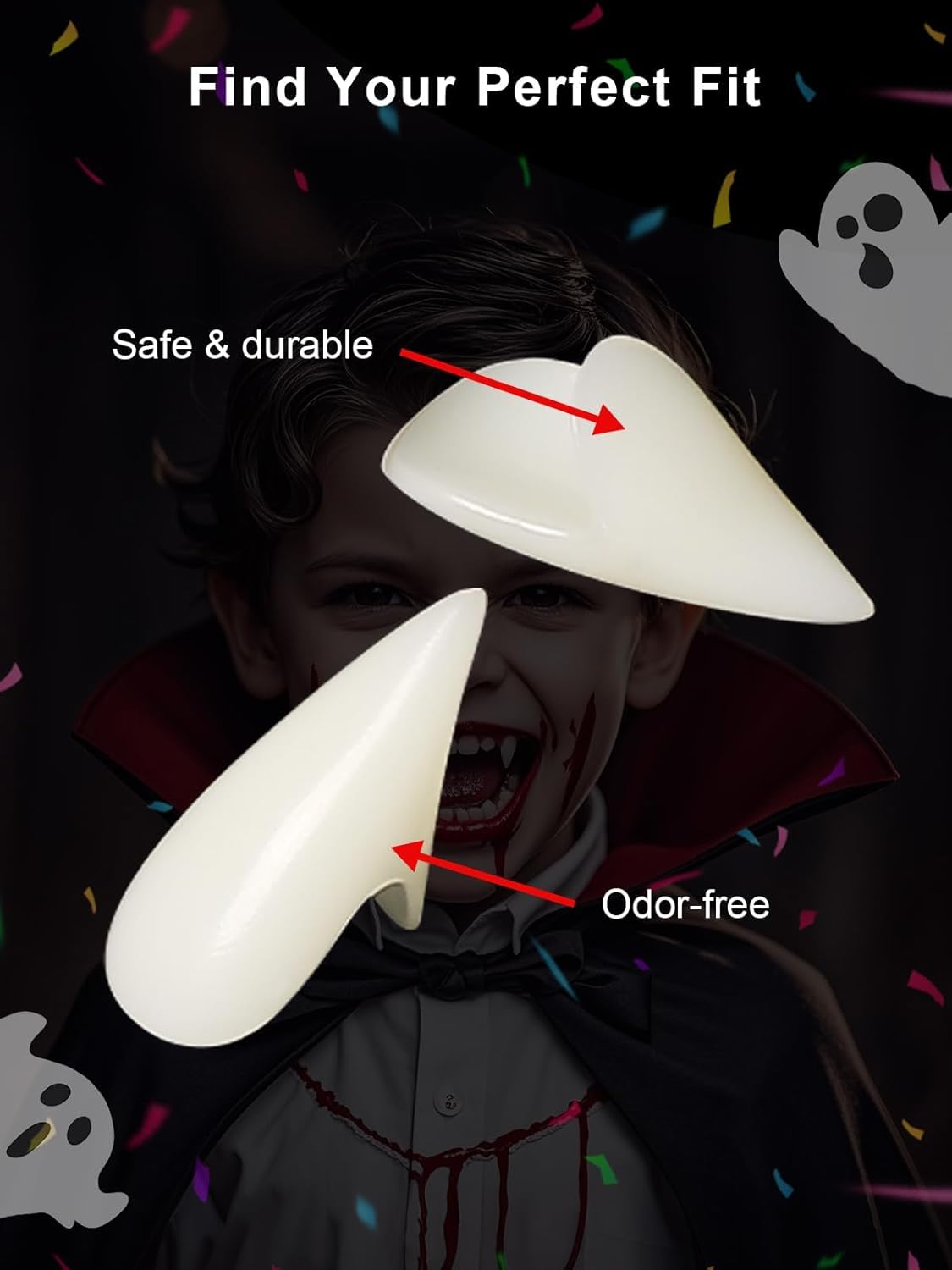 Vampire Fangs 3 Pairs - Reusable Vampire Teeth 3 Sizes and Cosplay Party