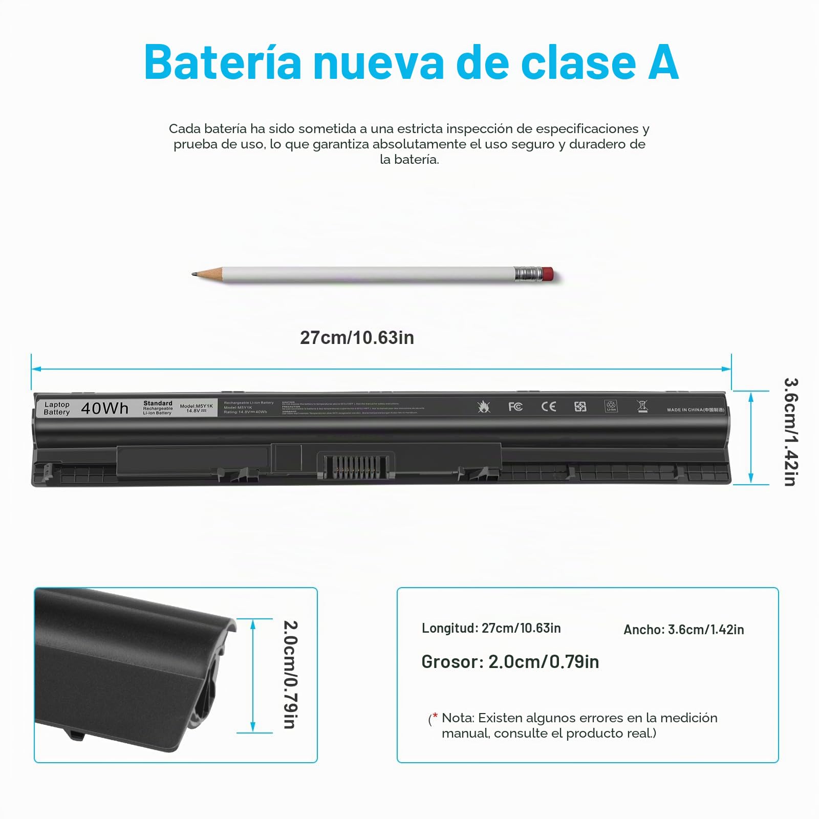 40Wh M5Y1K Batería de portátil para DELL Inspiron 14 15 17 3000 5000 Series 3551 3451 3558 5559 5558 5555 5758 GXVJ3 HD4J0 M5Y1K K185W WKRJ2