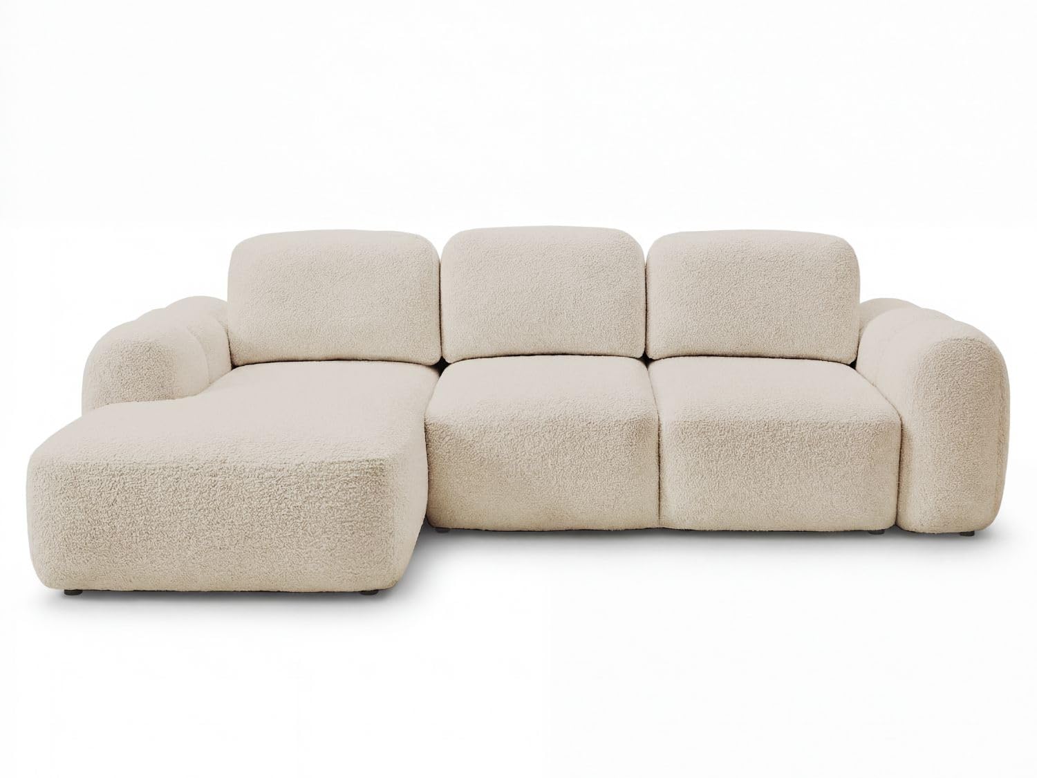 GRAINGOLD Avelin Ecksofa mit Schlaffunktion, 276x165 cm, L-Form Sofa, Schlafcouch für Wohnzimmer, Bouclé-Stoff, 4-Sitzer Eckcouch, Modernes Design (Beige, Links)