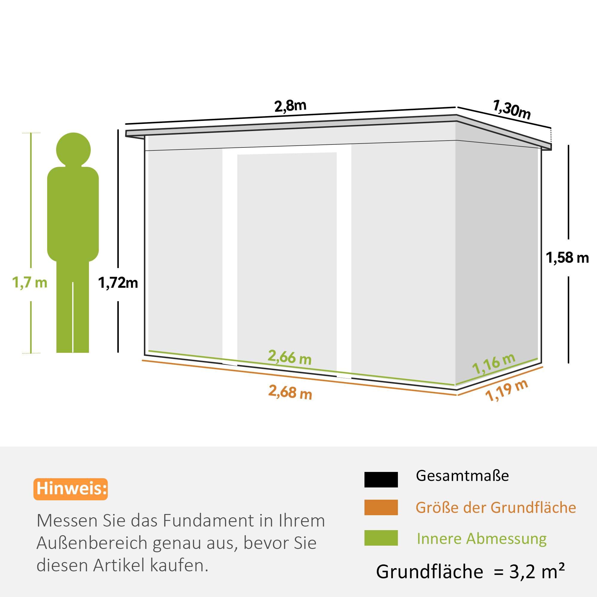 Outsunny Metall Gerätehaus 6,3m³ 280x130x172cm Geräteschuppen mit Pultdach Schiebetür wetterfest Gartenhaus Outdoor Garten Schuppen Schrank für Hinterhof Außenbereich Anthrazit, Dunkelgrün