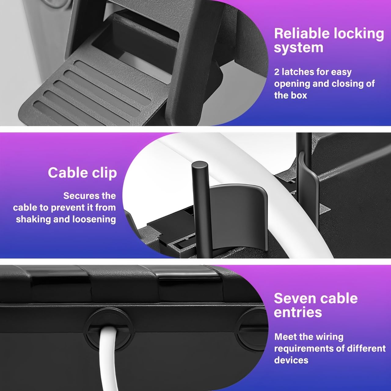 Boîte de câble étanche, Protection Prise Electrique Exterieure Etanche IP54, avec 7 trous, boîte électrique résistante aux intempéries, pour protéger les prises extérieures et interrupteurs