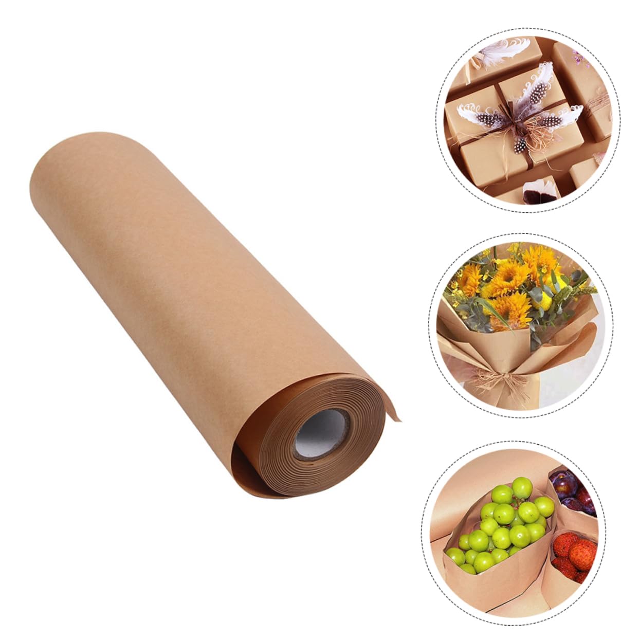Hohopeti Papier Kraft Décoratif 0,45x30m pour Emballage Présent et Bouquets, Couleur Marron Naturel, Rouleau Artisanal Polyvalent, Loisirs Créatifs, Emballage Festif et Décoration Saisonnière