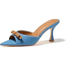 Womens Pointed Open Toe Heeled Sandals Slip On High Heels Backless Mules Dress Shoes