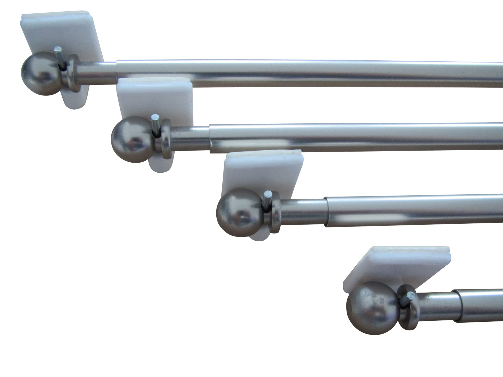 4 Hochwertige Vitragenstangen- mit 8 Klebehaken weiss, und 8 Vitragenstangen Haken - Farbe: edelstahl-matt – Länge 30-40 cm,40-60 cm, 60-90 cm, 90-130 cm (Länge: 30-40 cm)