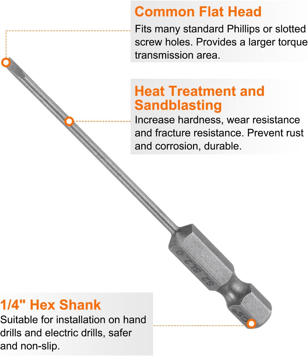 Generic 10pcs SL2 Magnetic SLotted Screwdriver Bits 2mm S2 Steel Flat Head Screwdriver Bit 1/4" Hex Shank Industrial Grade Screw Driver Drill Bits 3" Long for Remove Fastening Screws